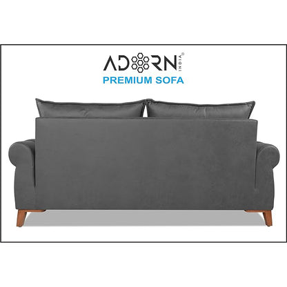 Adorn India Premium Jarvis 3 Seater Sofa (Leatherette Suede Fabric Color Grey)