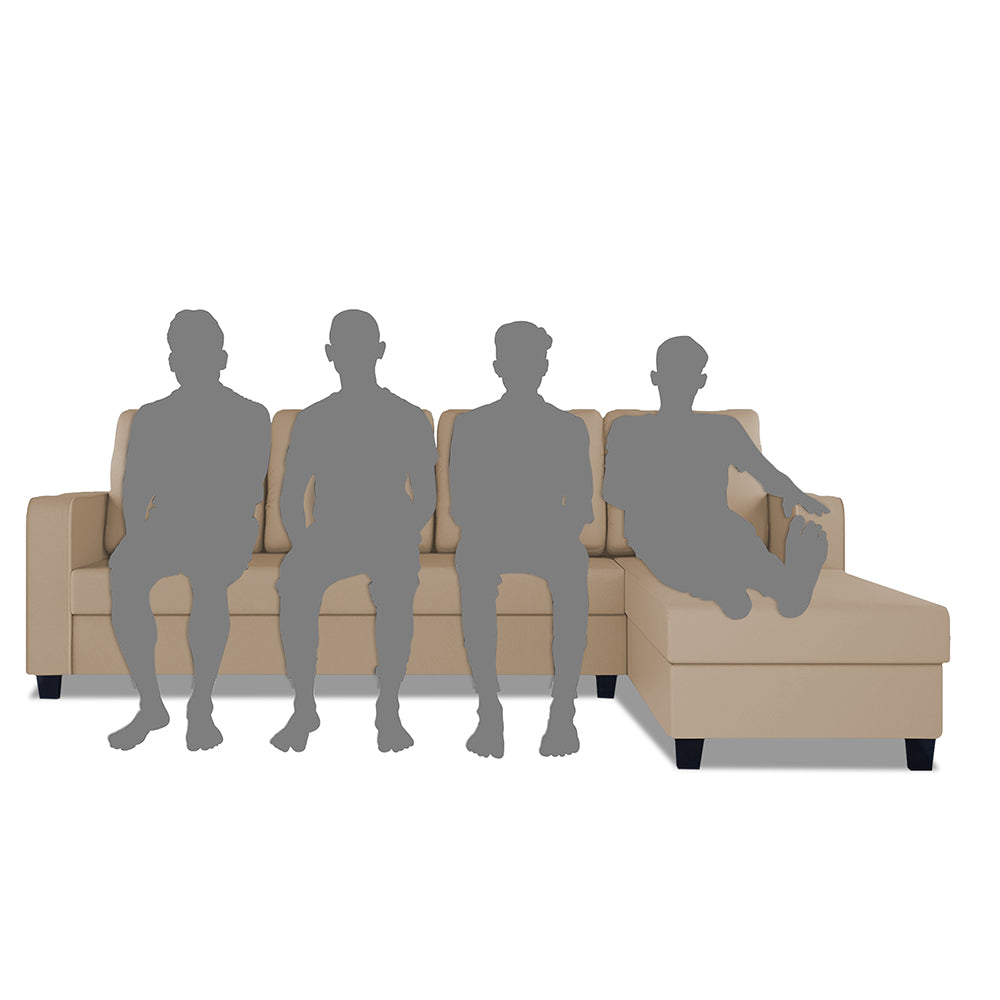 Adorn India Chandler Plain L Shape 6 Seater Sofa Set RHS (Beige) (3 Year Warranty)