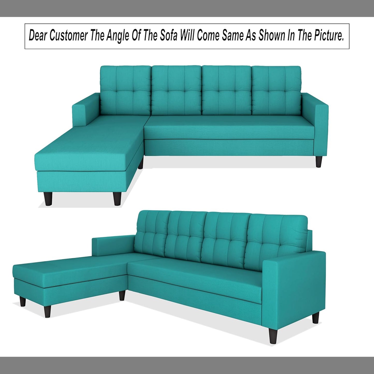 Adorn India Darcy L Shape 5 Seater Sofa Set (LHS) (Aqua Blue) (3 Year Warranty)