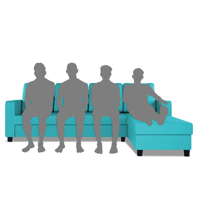 Adorn India Chandler Plain L Shape 6 Seater Sofa Set RHS (Aqua Blue) (3 Year Warranty)
