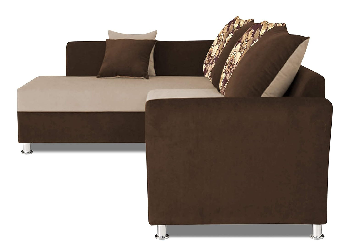Adorn India (3 Years Warranty Boom 5 Seater Corner Sofa Floral Cushion Left Hand Side (Brown & Beige)