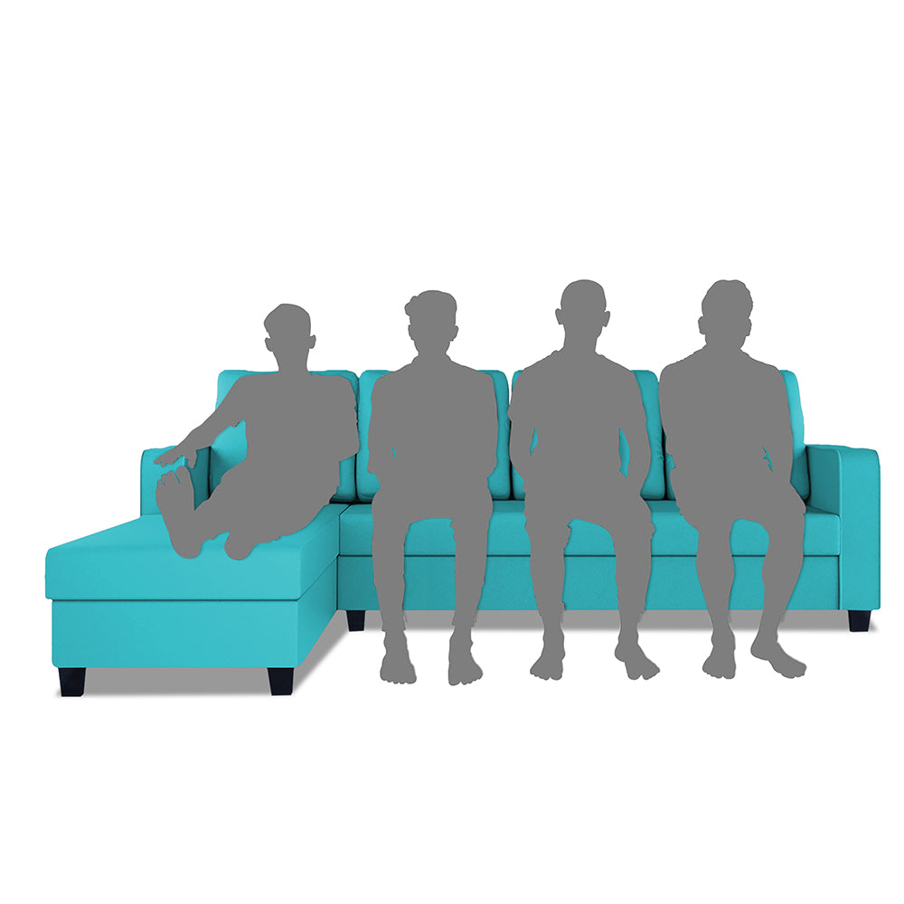 Adorn India Chandler Plain L Shape 6 Seater Sofa Set Lhs (Aqua Blue) (3 Year Warranty)