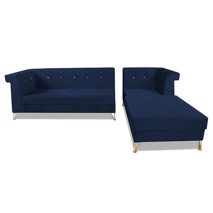 Adorn India Premium Raygan L Shape 6 Seater Sofa Set Right Side (Velvet Fabric Colour Blue)