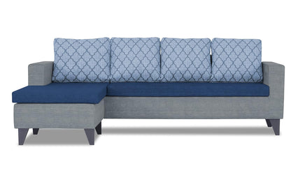 Adorn India Dorothy Blossom L Shape 5 Seater Sofa Set LHS (Blue & Grey)