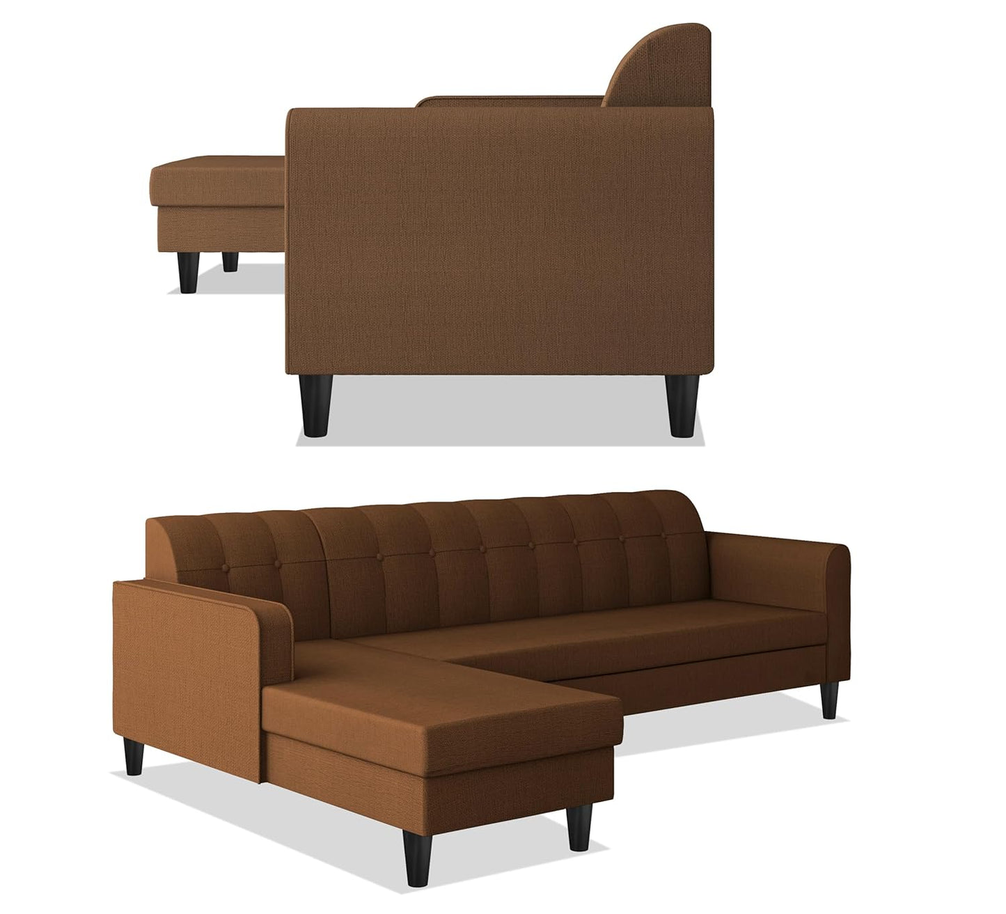 Adorn India Rio Elegant L Shape 8 Seater Sofa Set with Center Table and 2 Ottoman Puffy (LHS) (Brown) (3 Year Warranty)