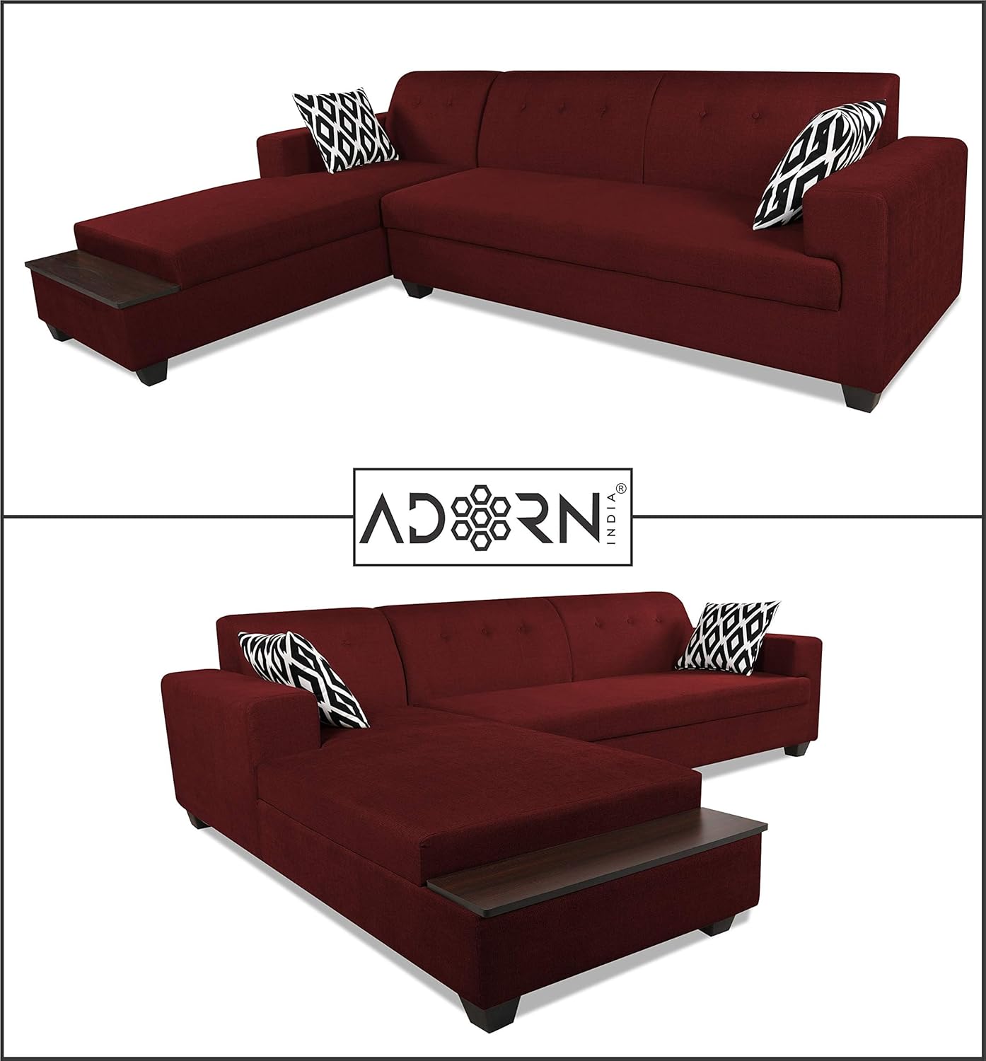 Adorn India Blazer L Shape 6 Seater Sofa Set (Left Side) (Maroon)