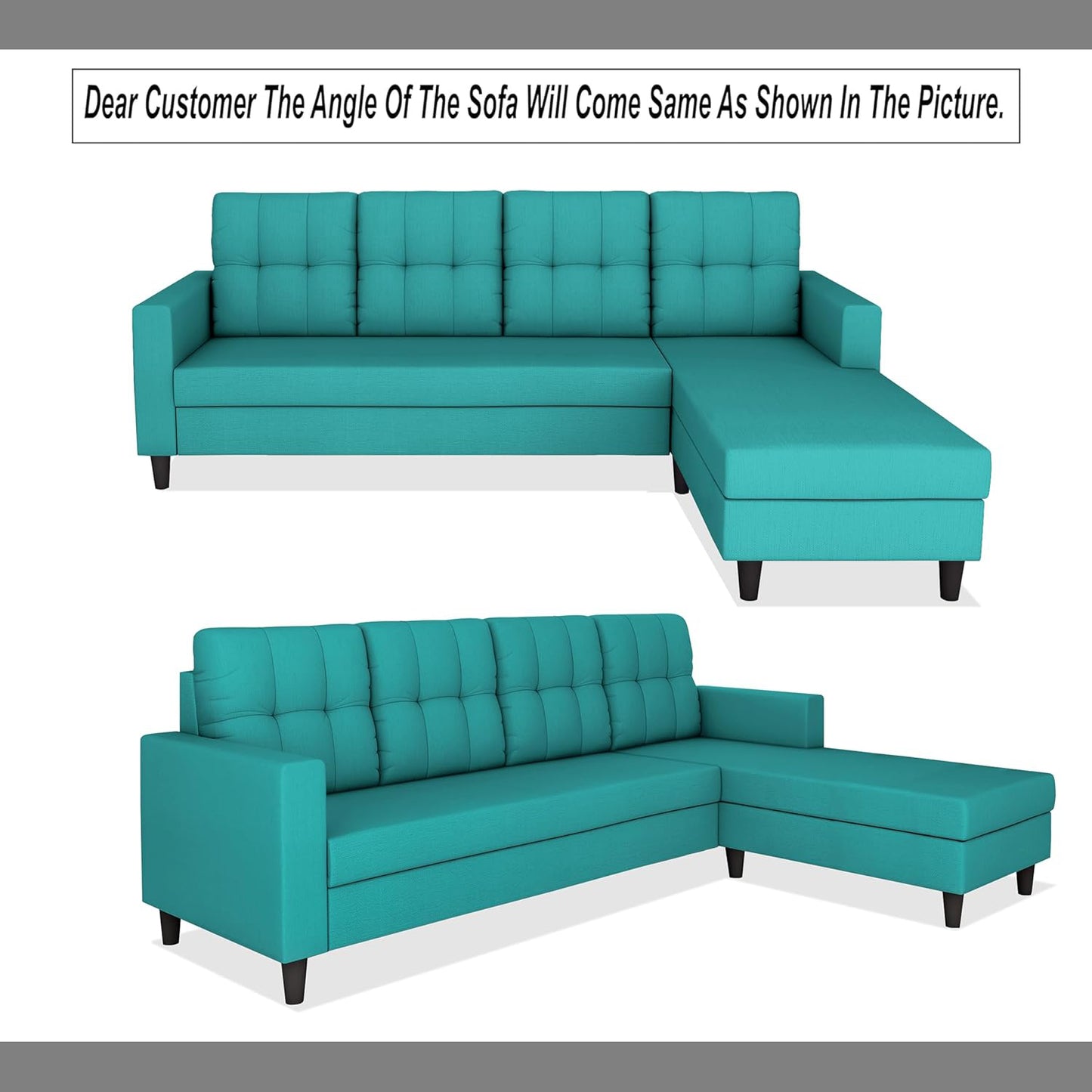 Adorn India Darcy L Shape 5 Seater Sofa Set (RHS) (Aqua Blue) (3 Year Warranty)