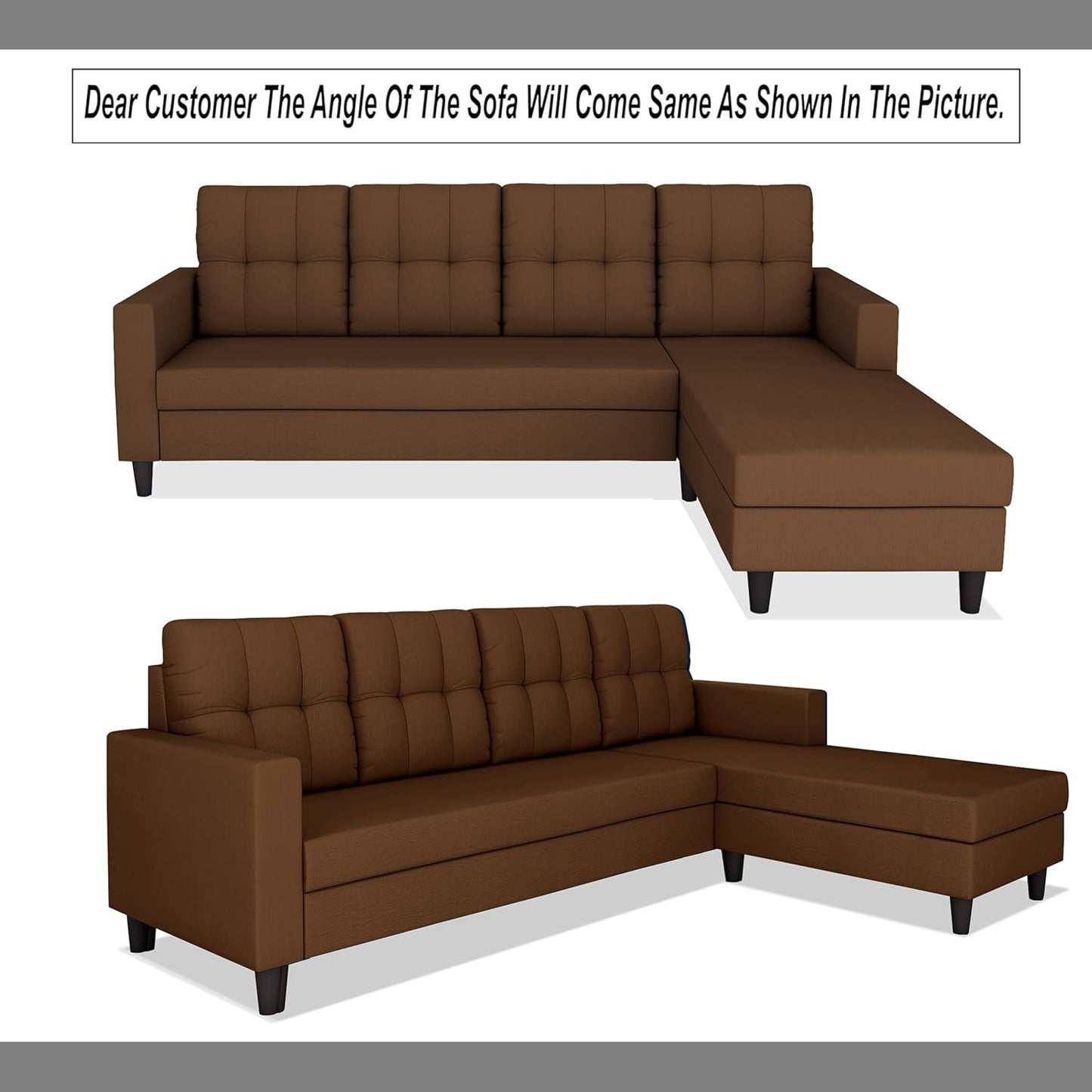 Adorn India Darcy L Shape 5 Seater Sofa Set (RHS) (Brown) (3 Year Warranty)