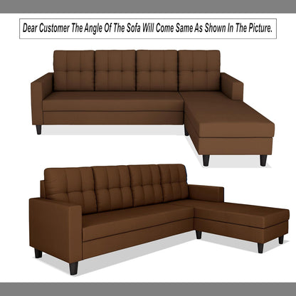 Adorn India Darcy L Shape 5 Seater Sofa Set (RHS) (Brown) (3 Year Warranty)