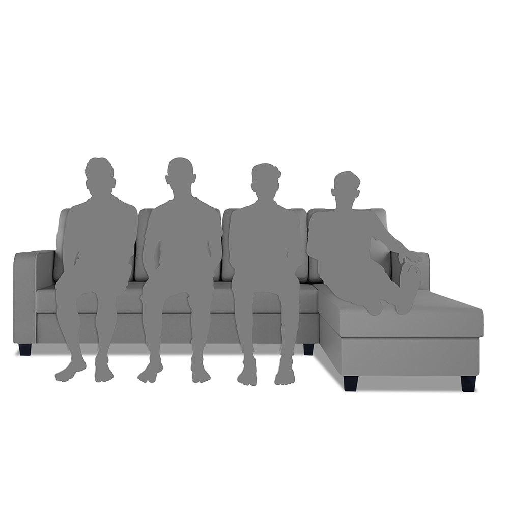 Adorn India Chandler Plain L Shape 6 Seater Sofa Set RHS (Grey) (3 Year Warranty)