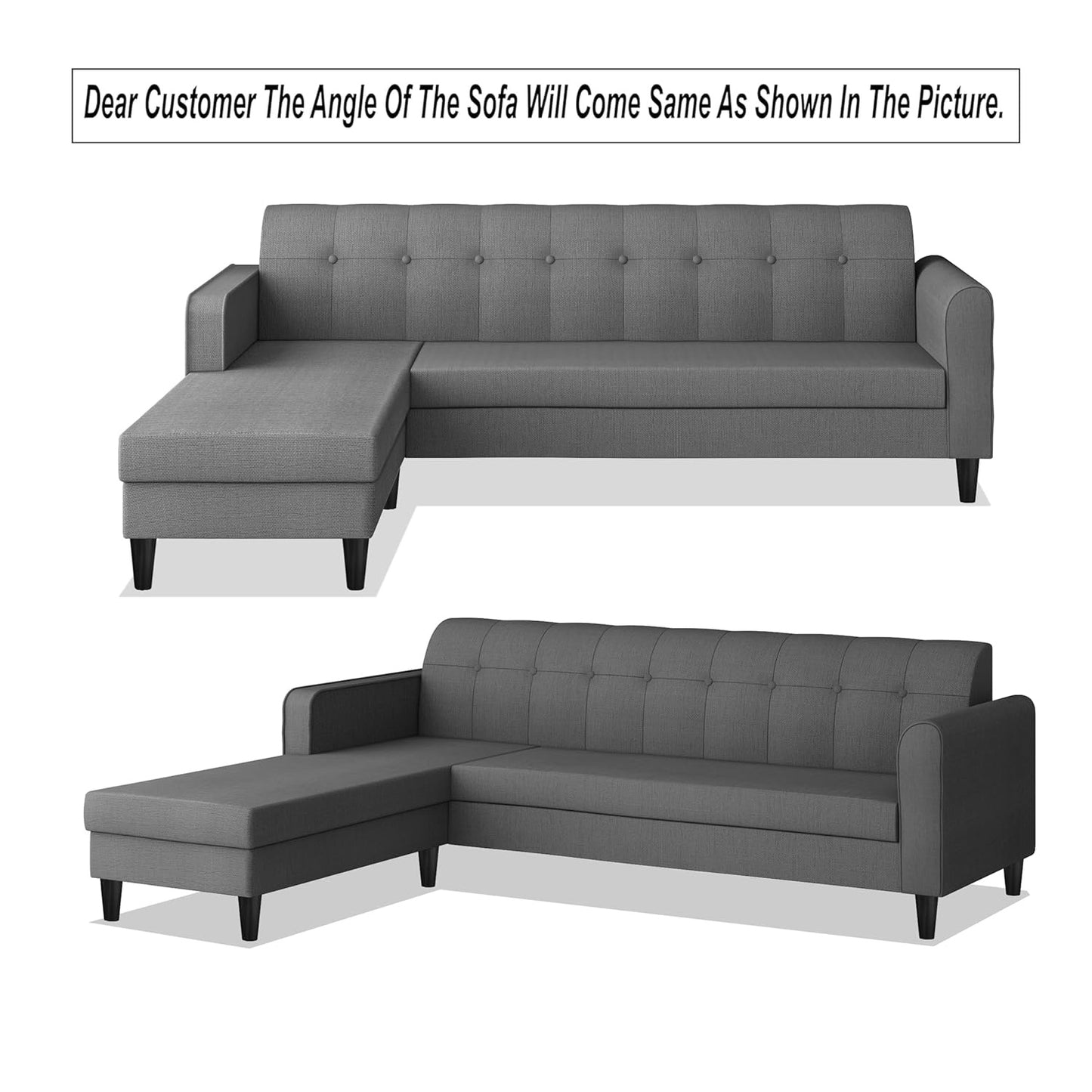 Adorn India Rio Elegant L Shape 5 Seater Sofa Set (LHS) (Grey) (3 Year Warranty)