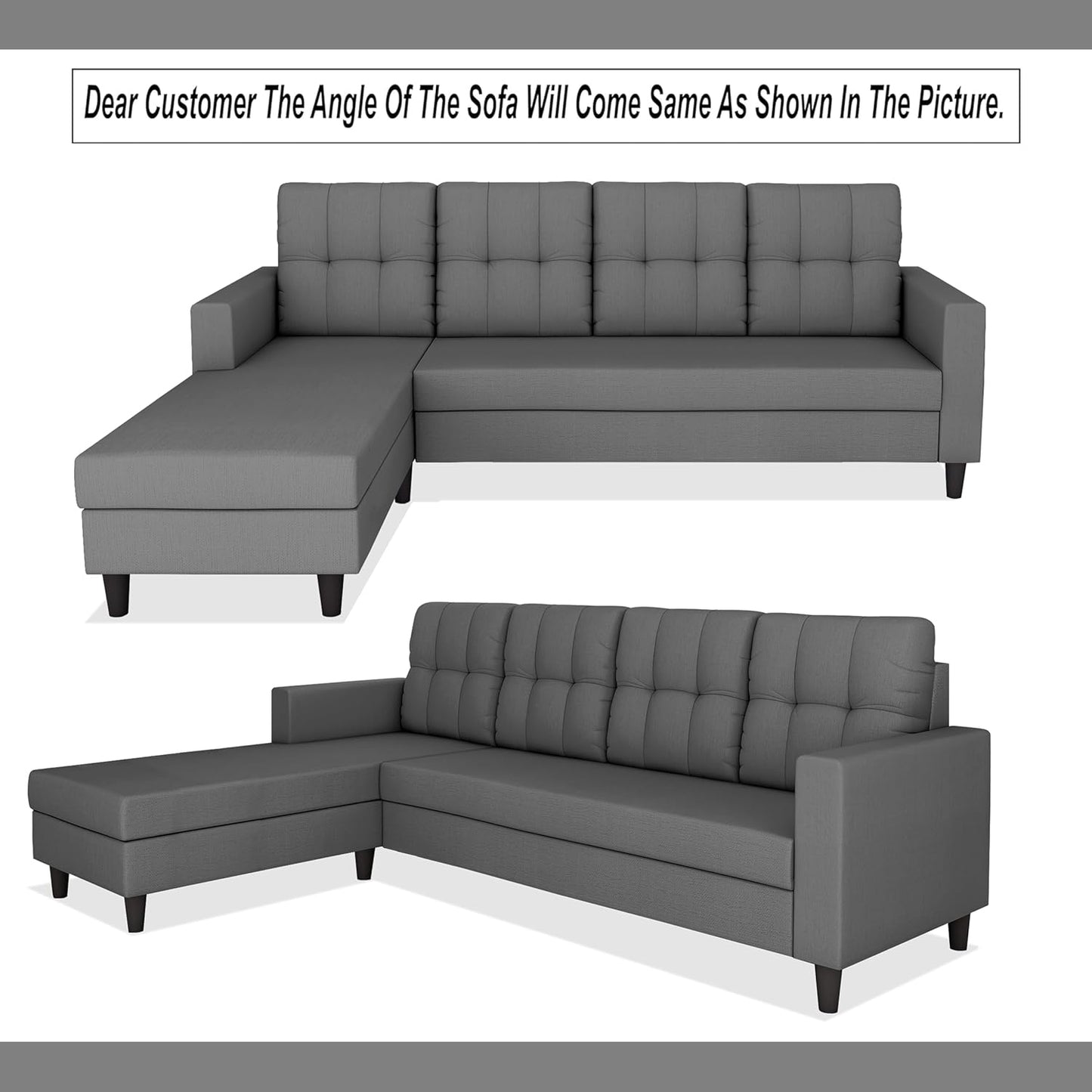 Adorn India Darcy L Shape 5 Seater Sofa Set (LHS) (Grey) (3 Year Warranty)