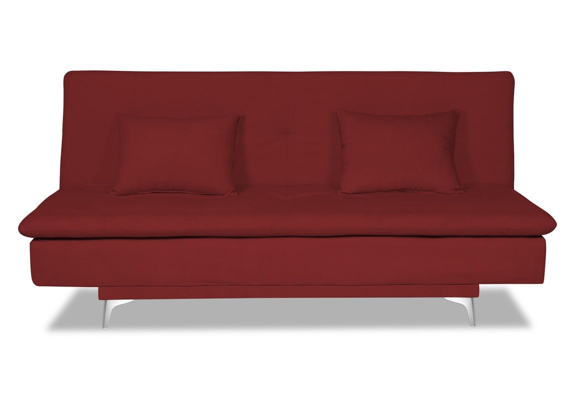 Adorn India Aspen Three Seater Sofa Cum Bed Single Tone Fabric (Maroon) (3 Year Warranty)