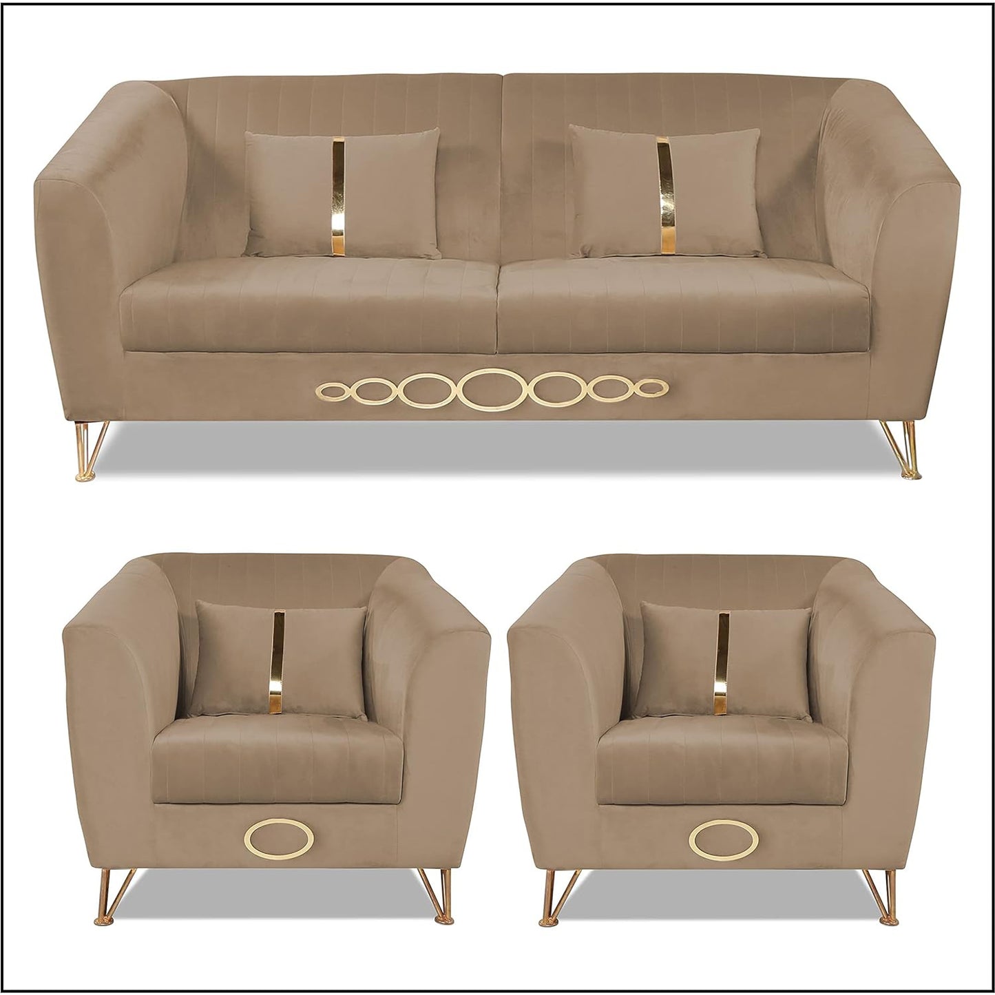 Adorn India Premium Camilla 3-1-1 5 Seater Sofa Set (Velvet Fabric Colour Camel)