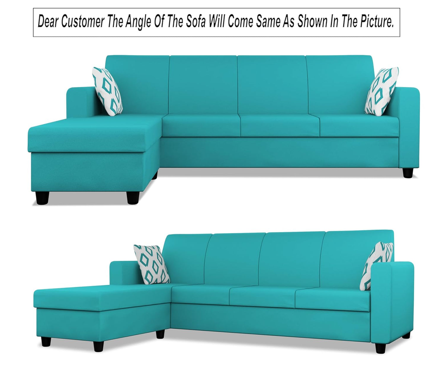 Adorn India Monteno L Shape 5 Seater Sofa Set LHS(Aqua Blue) (3 Year Warranty)