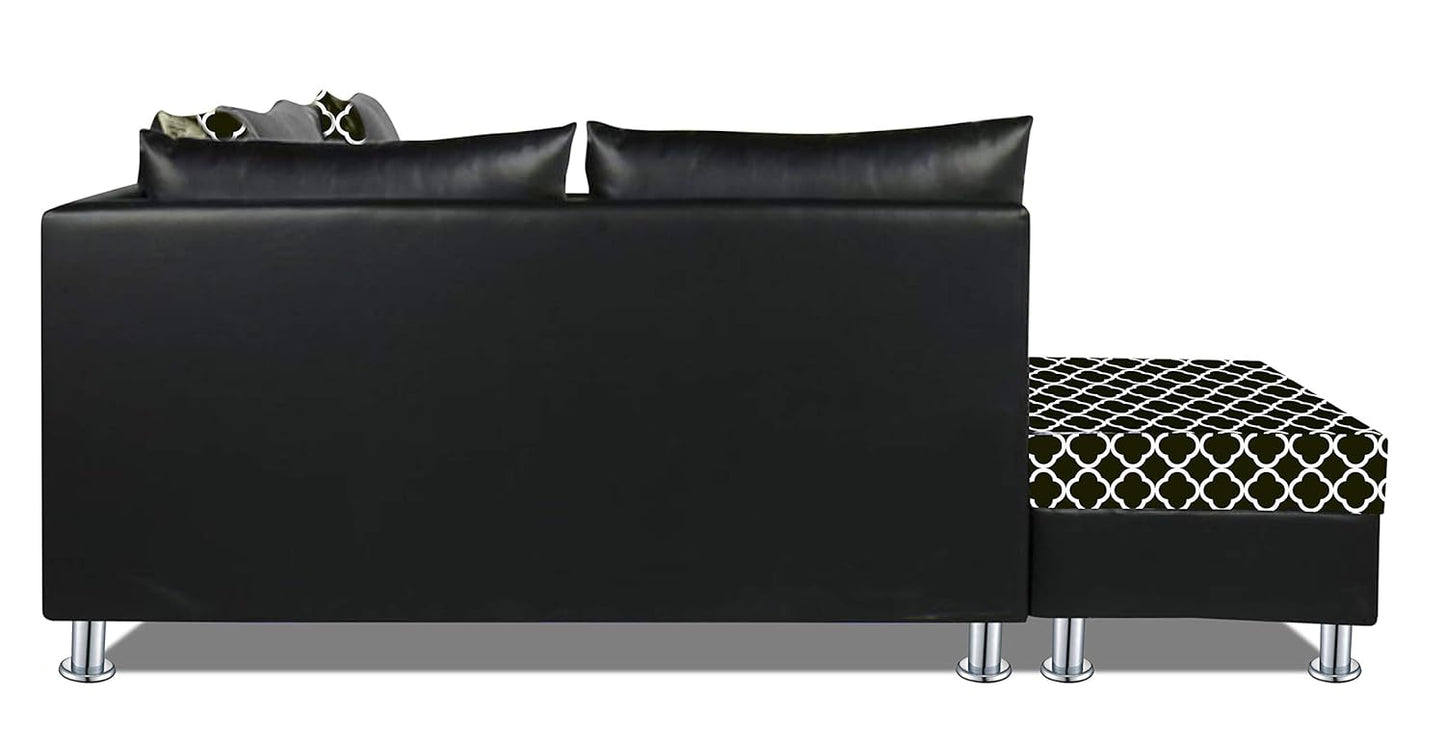 Adorn India (3 Years Warranty Atlanta 6 Seater Leatherette & Fabric Corner Sofa Left Hand Side with Ottoman (Grey & Black)