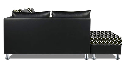 Adorn India (3 Years Warranty Atlanta 6 Seater Leatherette & Fabric Corner Sofa Left Hand Side with Ottoman (Grey & Black)