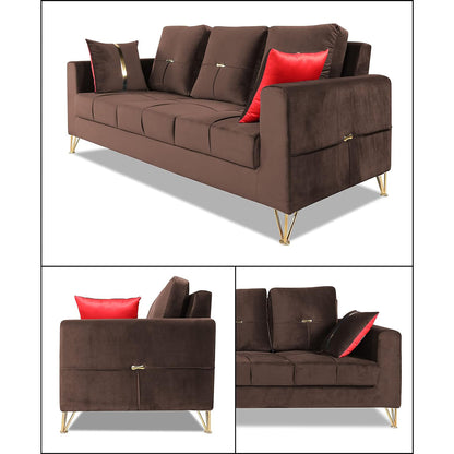 Adorn India Premium Morgan 3-2 5 Seater Sofa Set (Velvet Fabric Colour Brown)