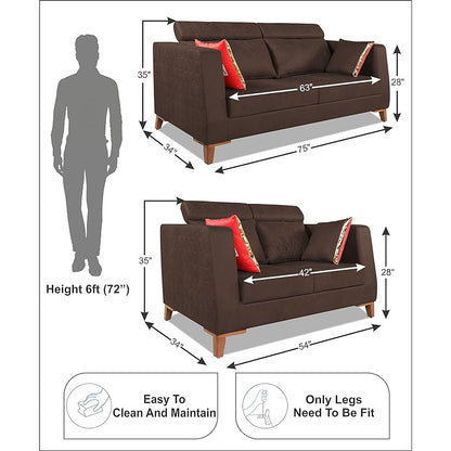 Adorn India Premium Pluto 3+2 Five Seater Sofa Set (Brown)