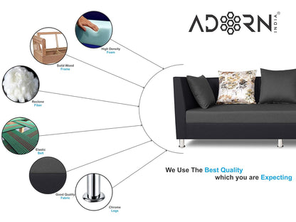 Adorn India Alica 3+2+1 Six Seater Sofa Set (Dark Grey & Black)