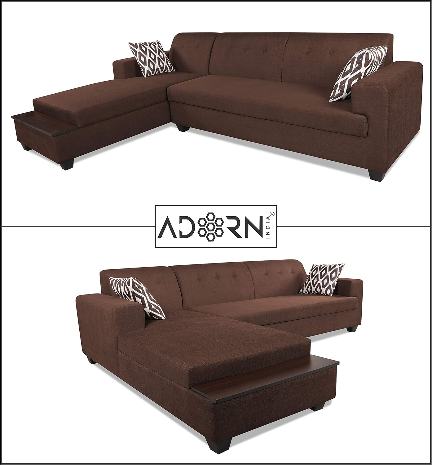 Adorn India Blazer L Shape 6 Seater Sofa Set (Left Side) (Brown)