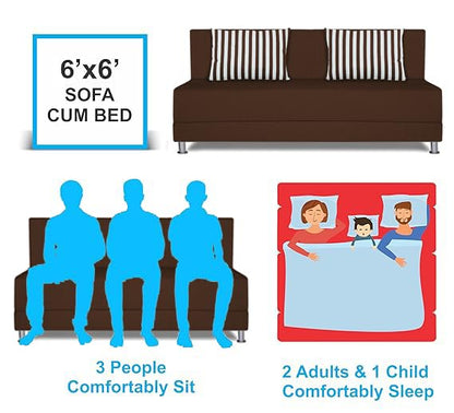Adorn India Easy Alyn Plus Stripes 4 Seater Sofa Cum Bed (6X6) (Brown)(1 Year Warranty)