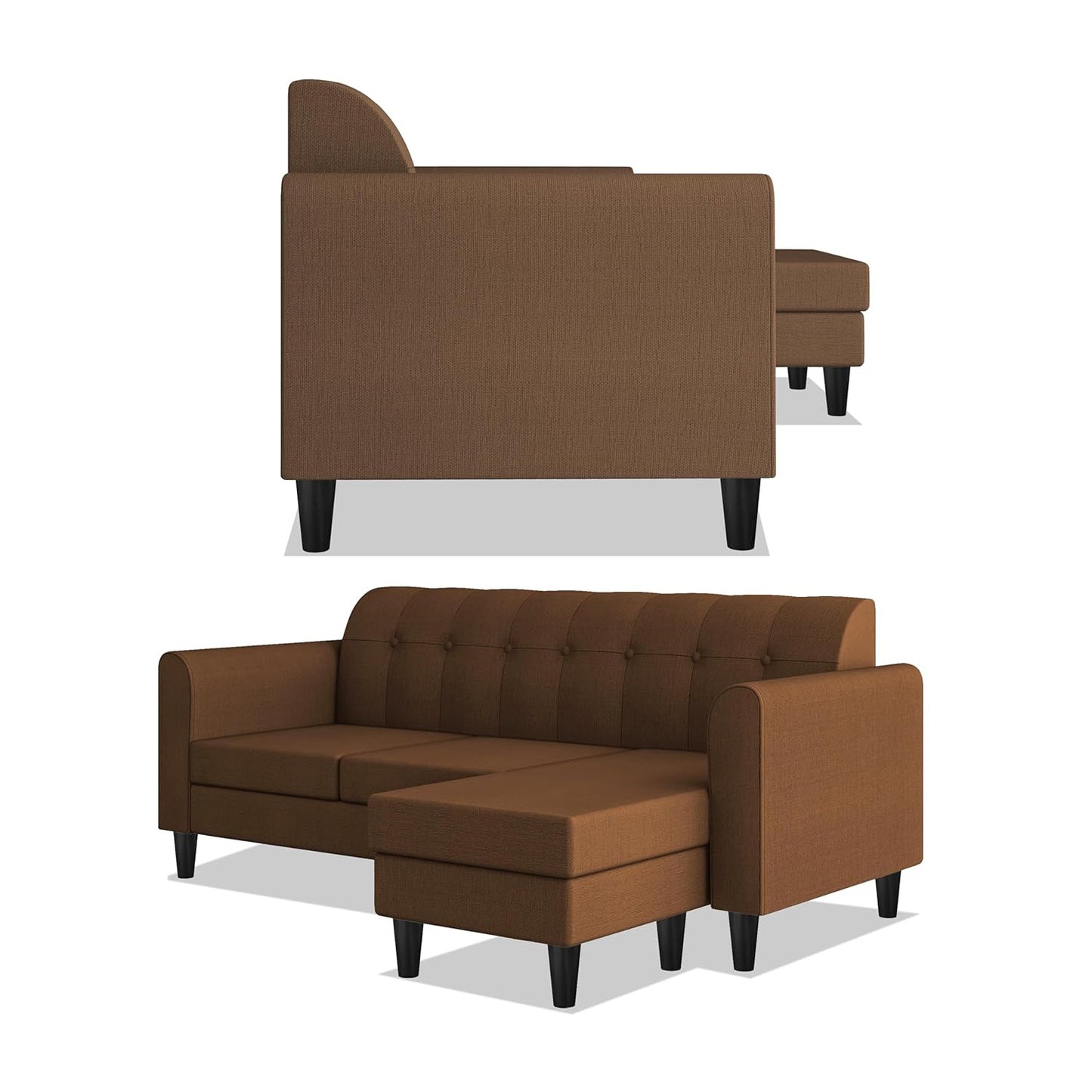 Adorn India Rio Elegant L Shape 4 Seater Sofa Set (Brown) (3 Year Warranty)