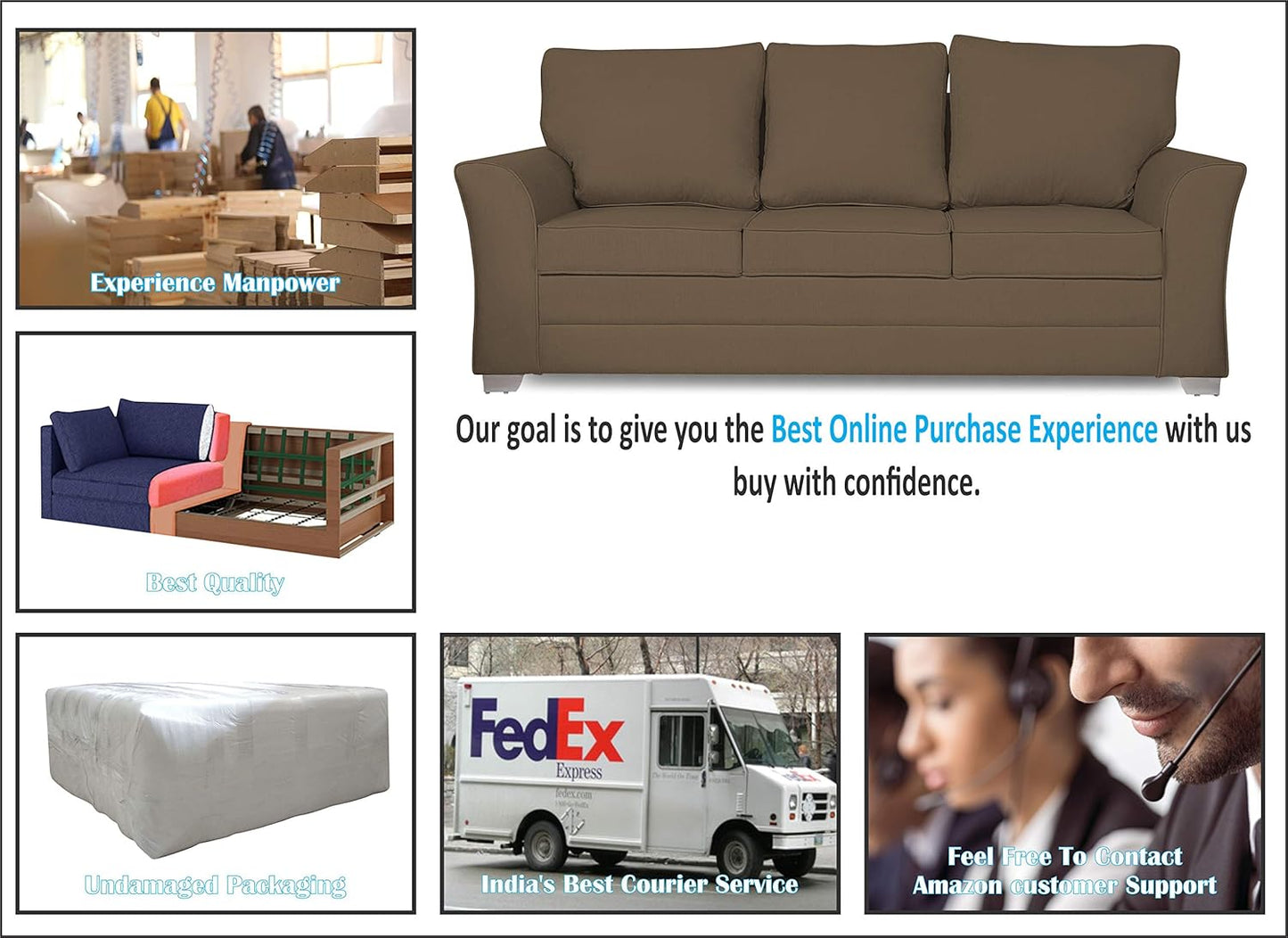 Adorn India Alexia 3+2 Five Seater Sofa Set (Camel)
