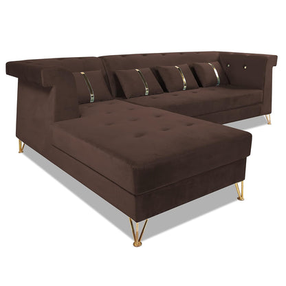 Adorn India Premium Raygan L Shape 6 Seater Sofa Set Left Side (Velvet Fabric Colour Brown)