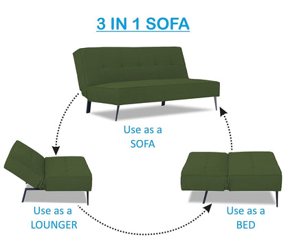 Adorn India Benjamin 3 Seater Sofa Cum Bed (Green) (3 Year Warranty)