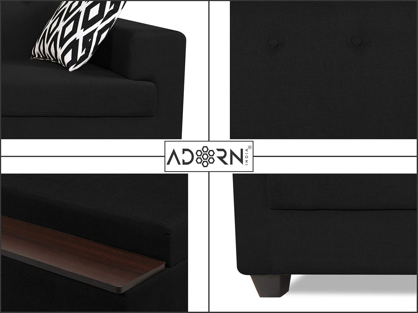 Adorn India Blazer L Shape 6 Seater Sofa Set (Right Side) (Black)