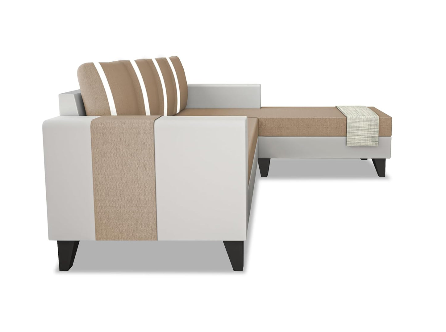 Adorn India Ashley Stripes Leatherette Fabric L Shape 5 Seater Sofa Set RHS (Beige & White) (3 Year Warranty)
