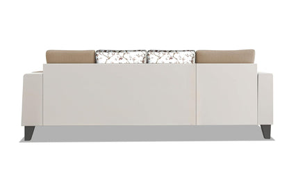 Adorn India Ashley Digitel Print Leatherette Fabric L Shape 8 Seater Sofa Set with 2 Ottoman Puffy & Center Table LHS (Beige & White) (3 Year Warranty)