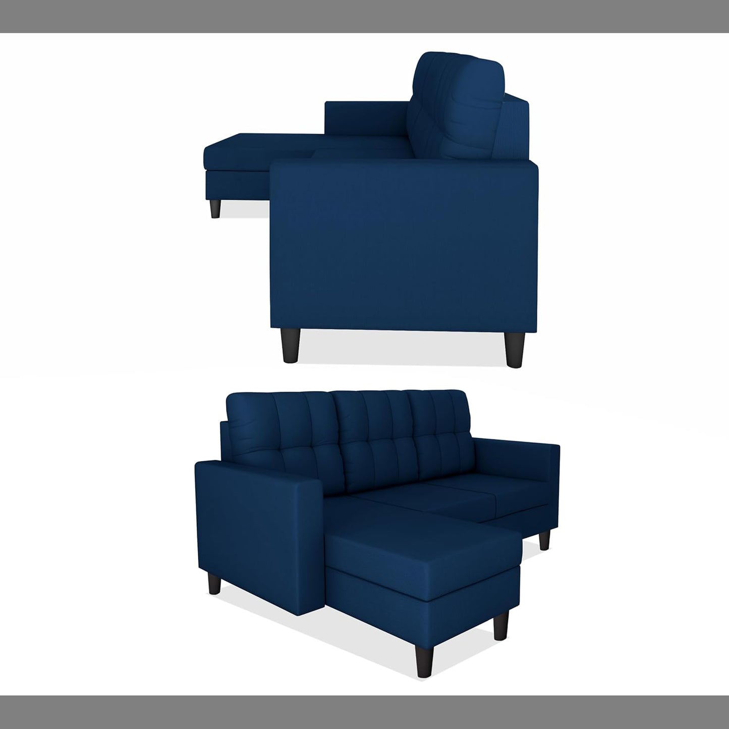 Adorn India Darcy L Shape 4 Seater Sofa Set (Blue) (3 Year Warranty)
