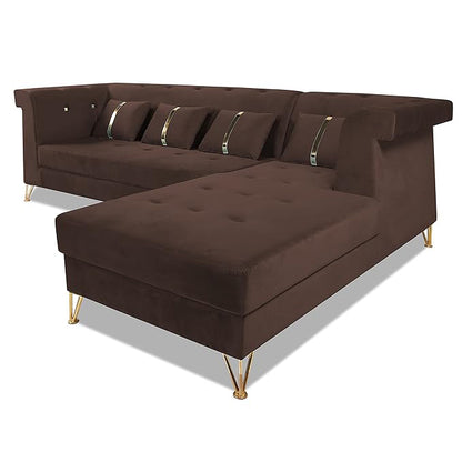 Adorn India Premium Raygan L Shape 6 Seater Sofa Set Right Side (Velvet Fabric Colour Brown)