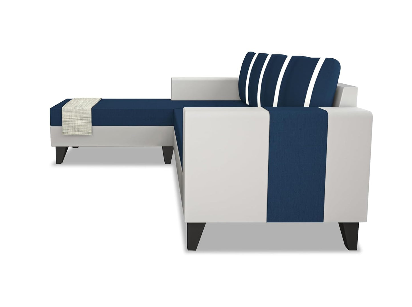 Adorn India Ashley Stripes Leatherette Fabric L Shape 5 Seater Sofa Set LHS (Blue & White) (3 Year Warranty)