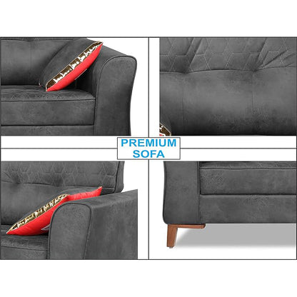 Adorn India Premium Aslaug 3 Seater Sofa (Leatherette Suede Fabric Colour Grey)