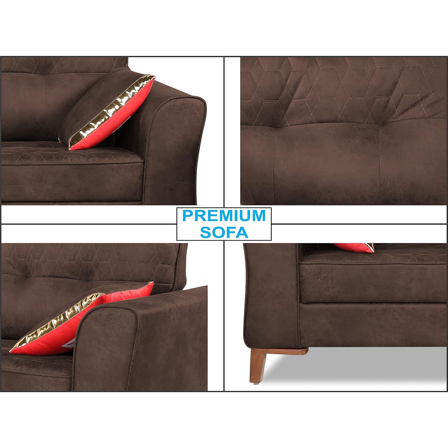 Adorn India Premium Aslaug 3-1-1 Sofa Set (Leatherette Suede Fabric Colour Brown)