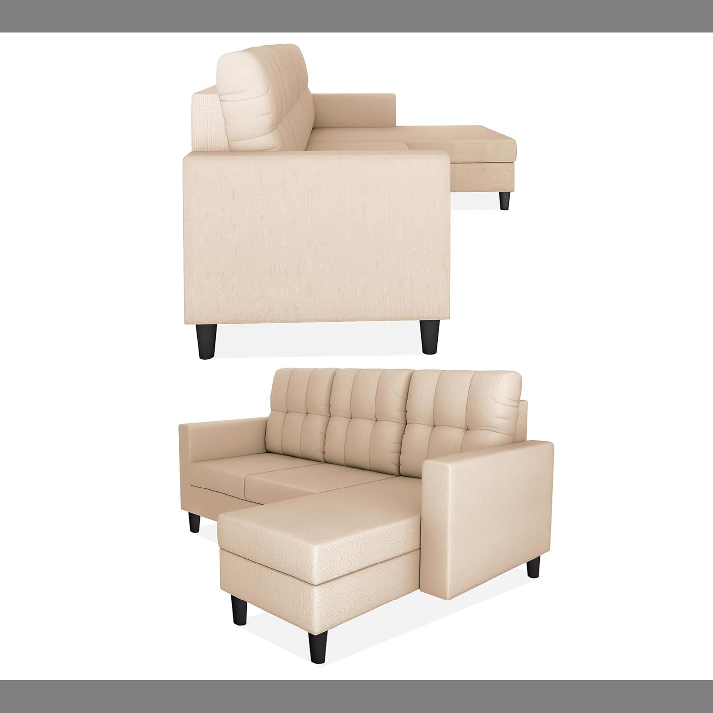 Adorn India Darcy L Shape 4 Seater Sofa Set (Beige) (3 Year Warranty)