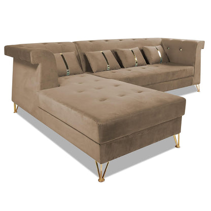 Adorn India Premium Raygan L Shape 6 Seater Sofa Set Left Side (Velvet Fabric Colour Camel)