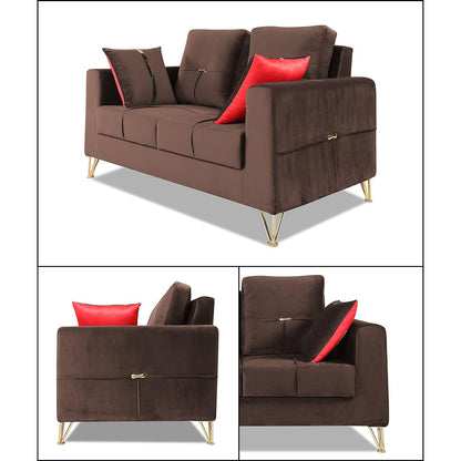 Adorn India Premium Morgan 3-2 5 Seater Sofa Set (Velvet Fabric Colour Brown)