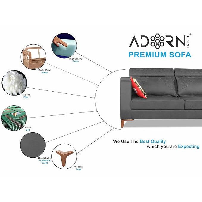 Adorn India Premium Pluto 3 Seater Sofa (Grey)