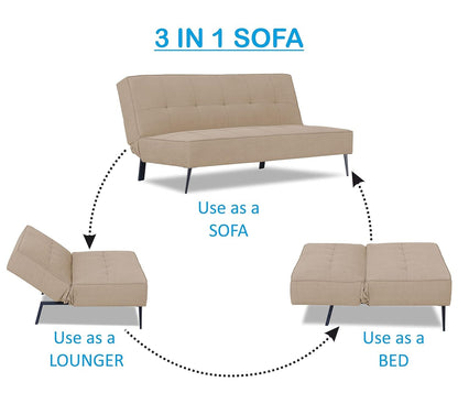 Adorn India Benjamin 3 Seater Sofa Cum Bed (Beige) (3 Year Warranty)
