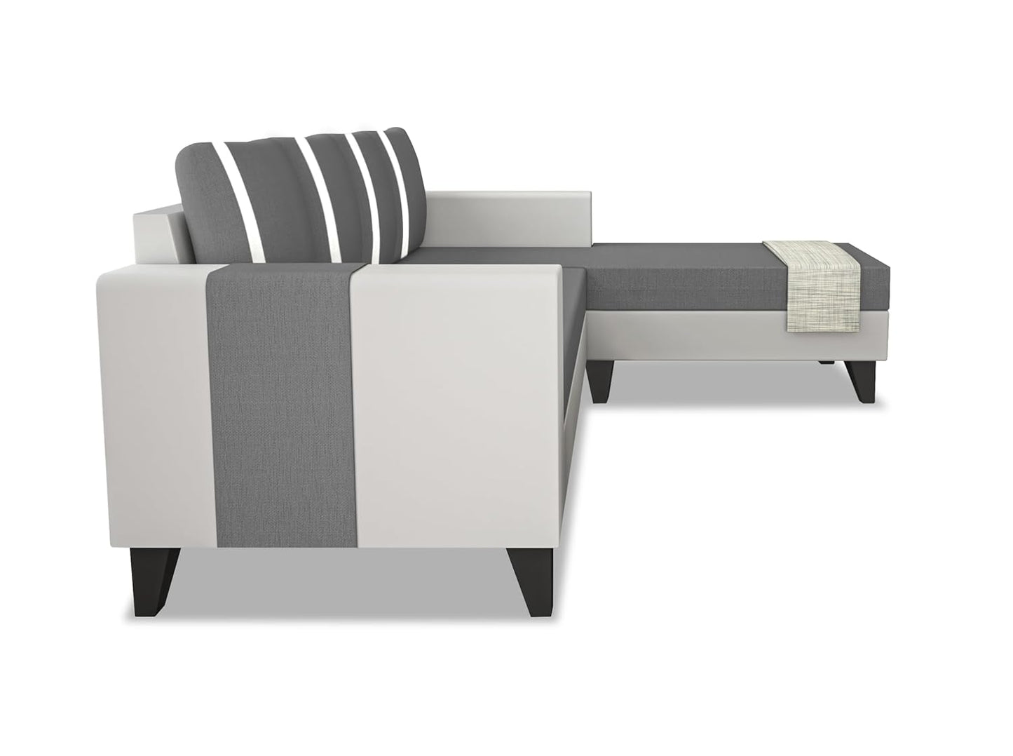 Adorn India Ashley Stripes Leatherette Fabric L Shape 5 Seater Sofa Set RHS (Grey & White) (3 Year Warranty)