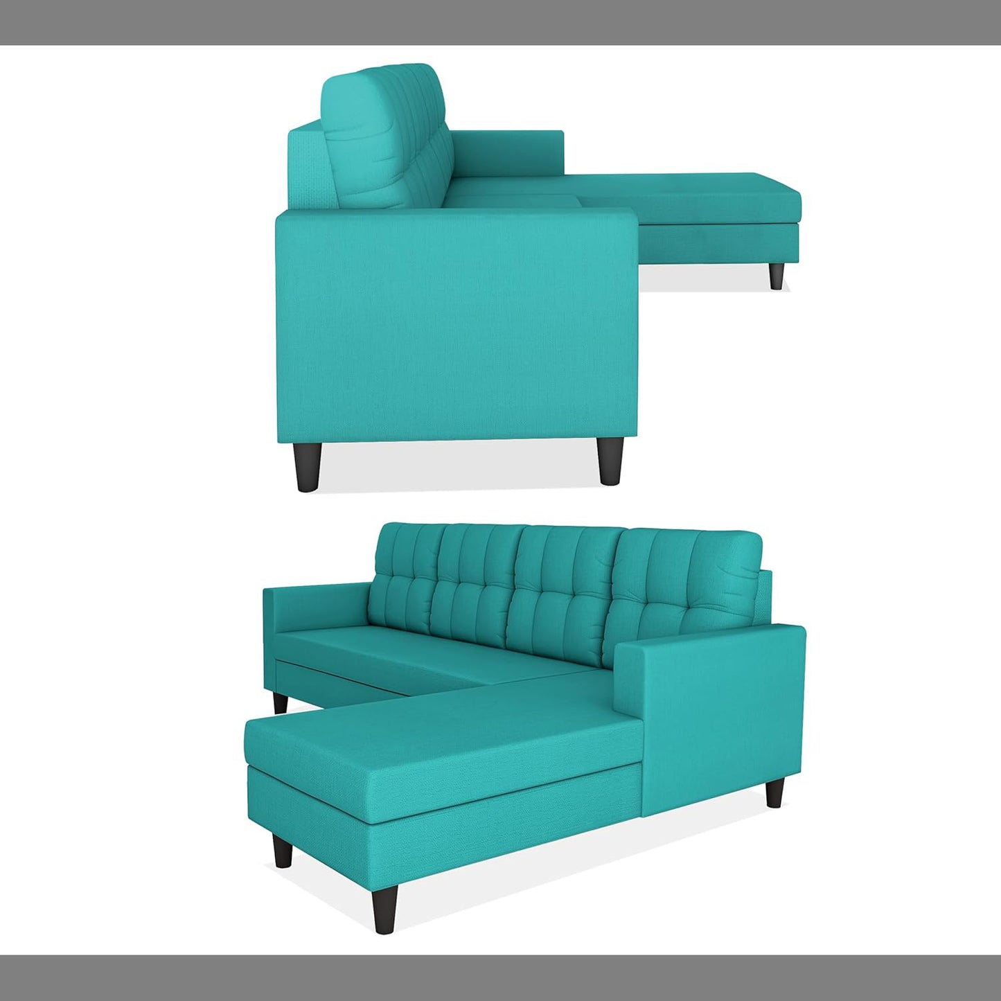 Adorn India Darcy L Shape 5 Seater Sofa Set (RHS) (Aqua Blue) (3 Year Warranty)