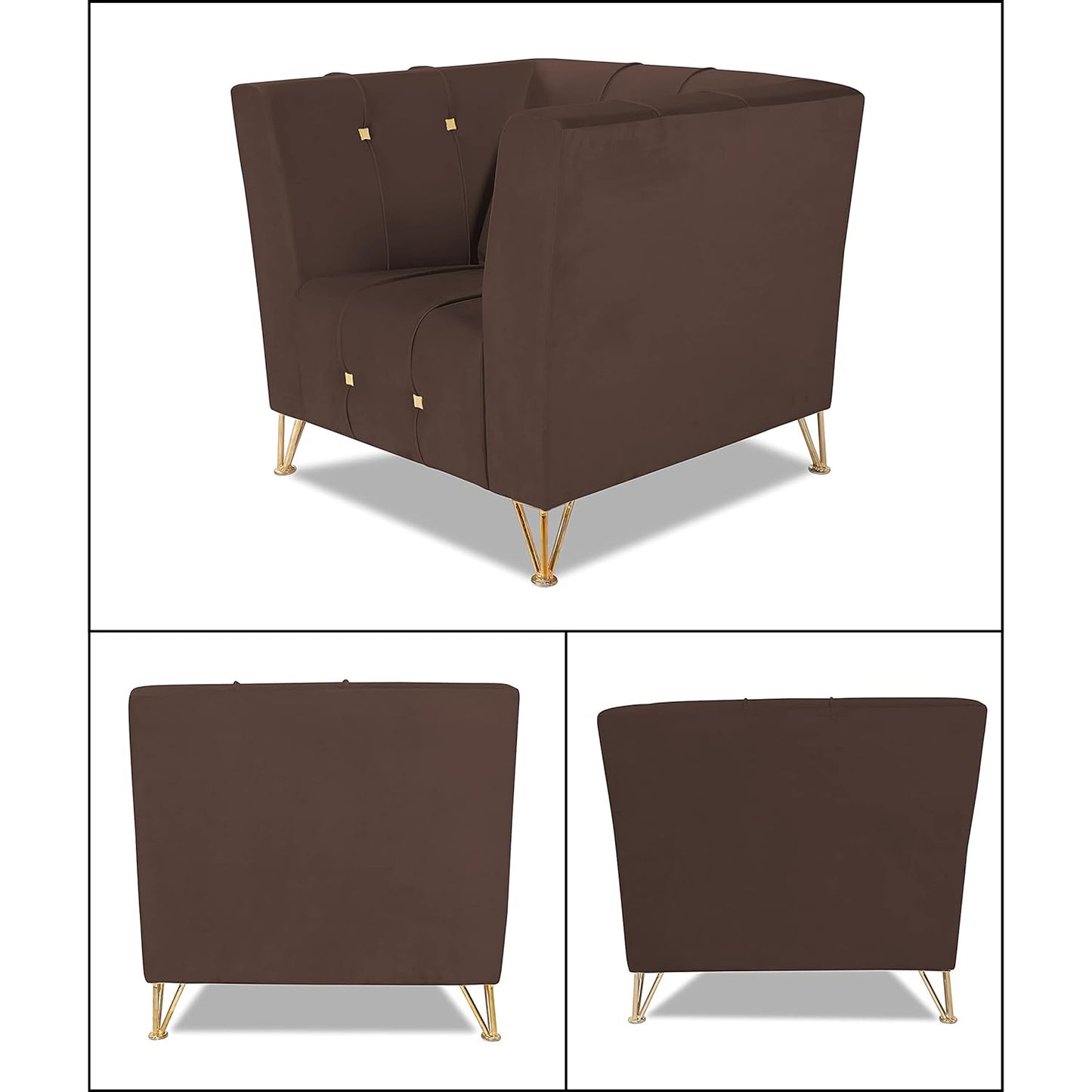 Adorn India Premium Lotus 3-1-1 5 Seater Sofa Set (Velvet Fabric Colour Brown)