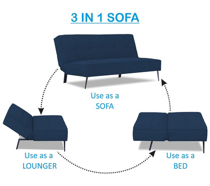 Adorn India Benjamin 3 Seater Sofa Cum Bed (Blue) (3 Year Warranty)