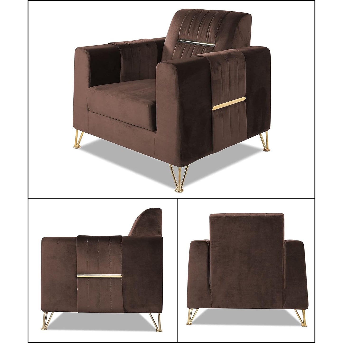 Adorn India Premium Benington 3-1-1 5 Seater Sofa Set (Velvet Fabric Colour Brown)