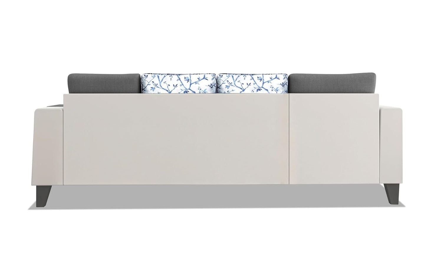 Adorn India Ashley Digitel Print Leatherette Fabric L Shape 8 Seater Sofa Set with 2 Ottoman Puffy & Center Table LHS (Grey & White) (3 Year Warranty)