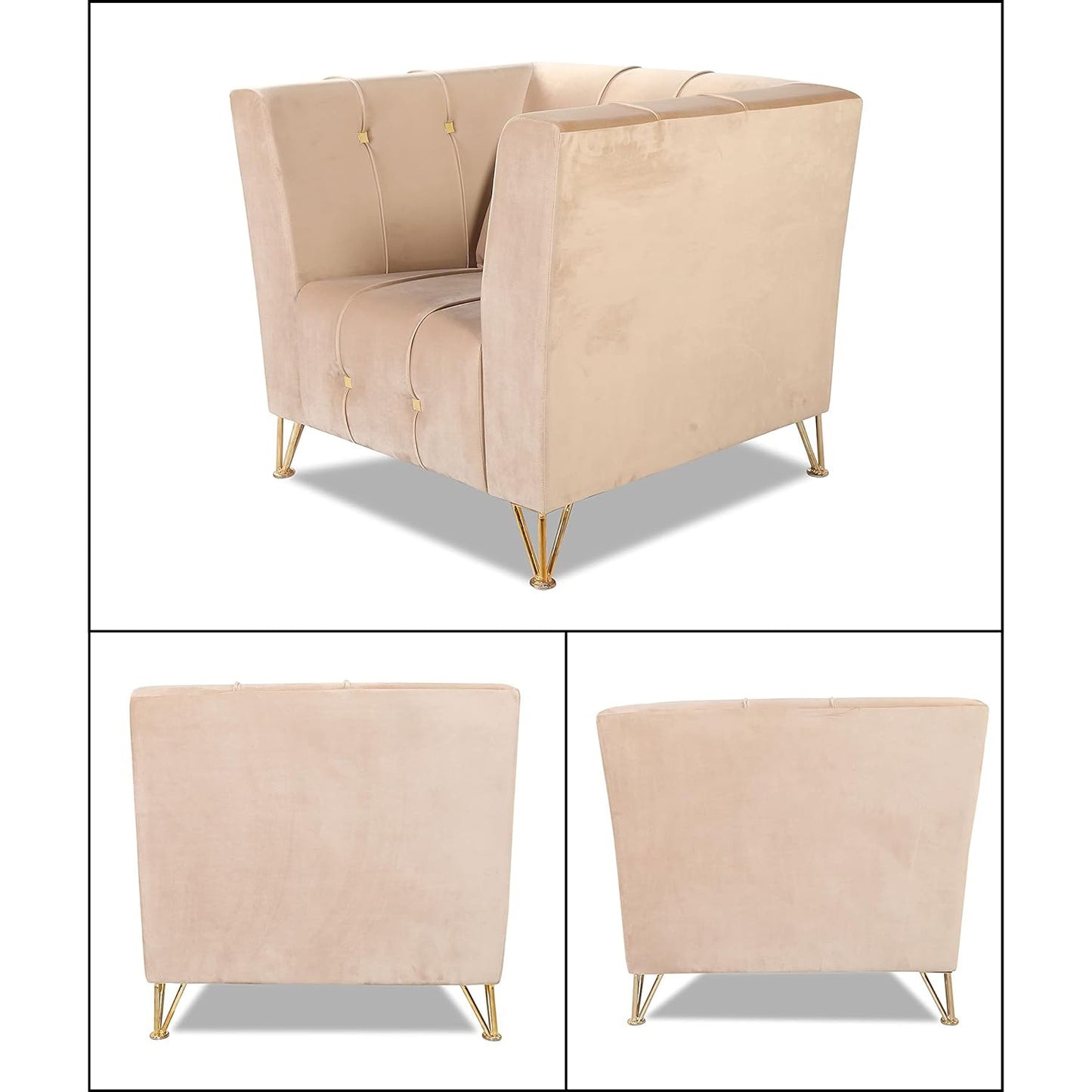 Adorn India Premium Lotus 3-1-1 5 Seater Sofa Set (Velvet Fabric Colour Beige)